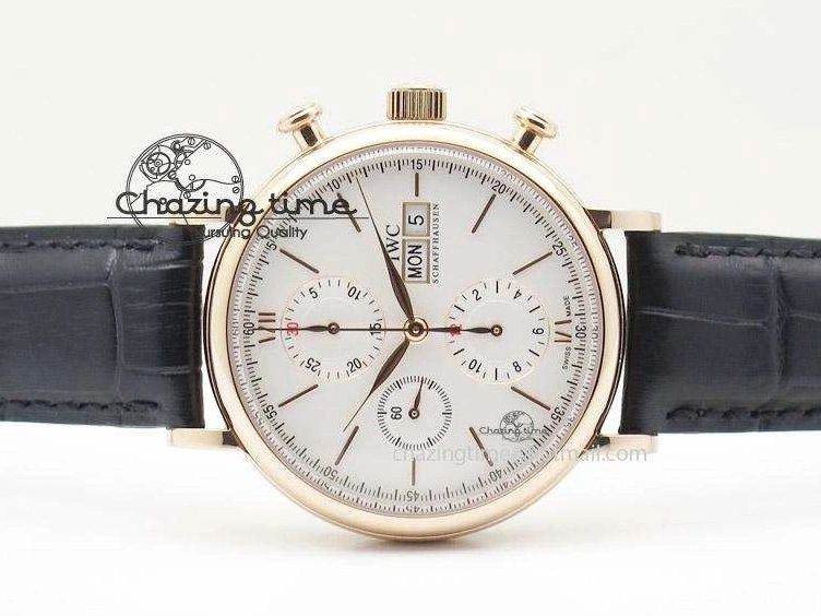 MIROTIME 0131 Portofino Chrono RG White Dial on Black Leather Strap A Vibrant 7385